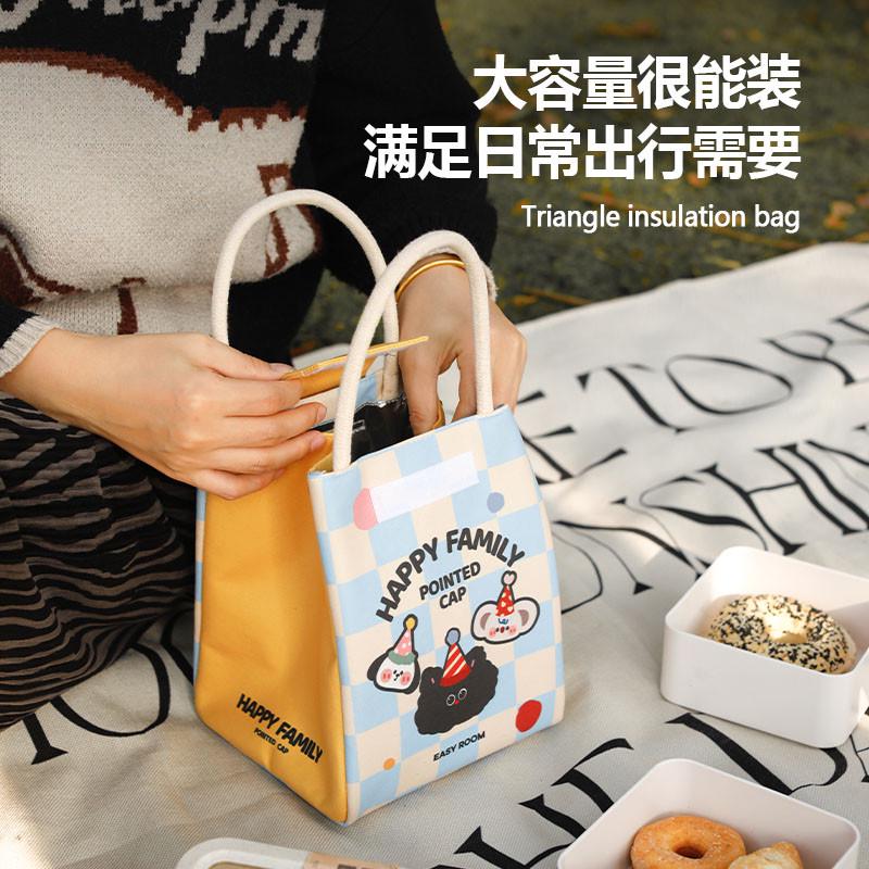 肆月卡通手提双层便携保温便当袋子饭盒袋小学生带饭铝箔内层