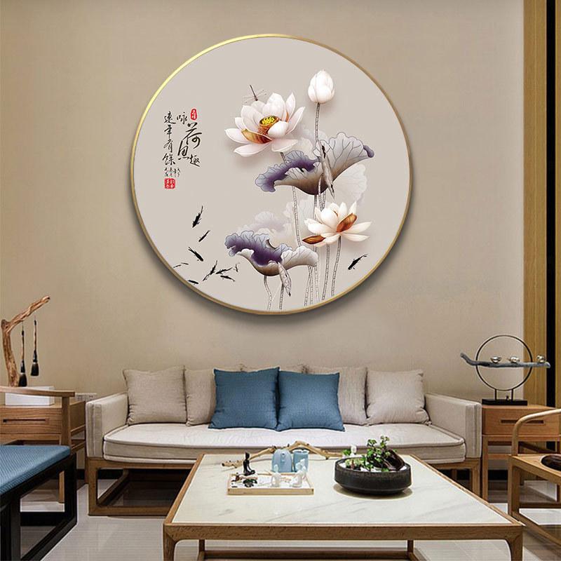 热销2020年新款5d钻石画满钻圆形鱼戏荷叶客厅水晶手工钻贴点砖十