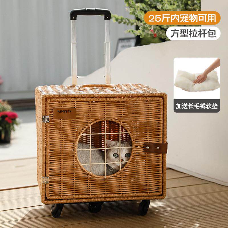 宠物外出拉杆箱便携藤编猫包行李箱狗狗包高颜值防应激猫咪手提箱