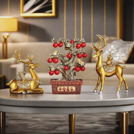 9v7t创意送人财福鹿摆件客厅电视柜酒柜玄关装饰品新房乔迁百