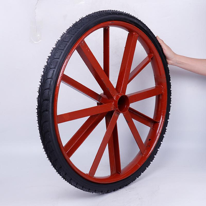 批发销售小推车轮子耐用防滑26寸带孔角铁实心轮脚轮力车轮厂家