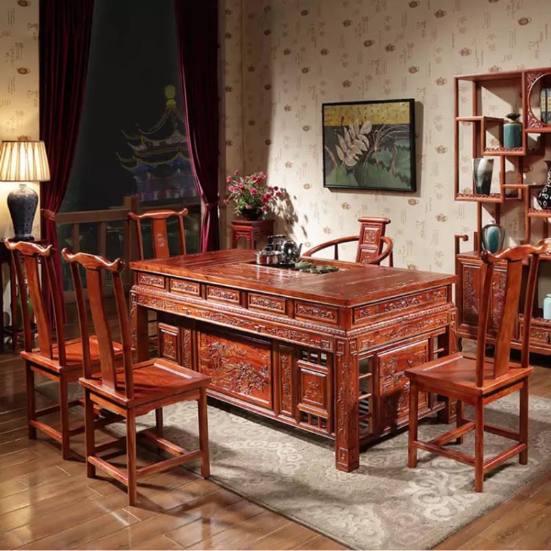 鼎邦直供大办公茶台实木茶桌椅组合功夫茶几仿古中式南榆木泡茶台