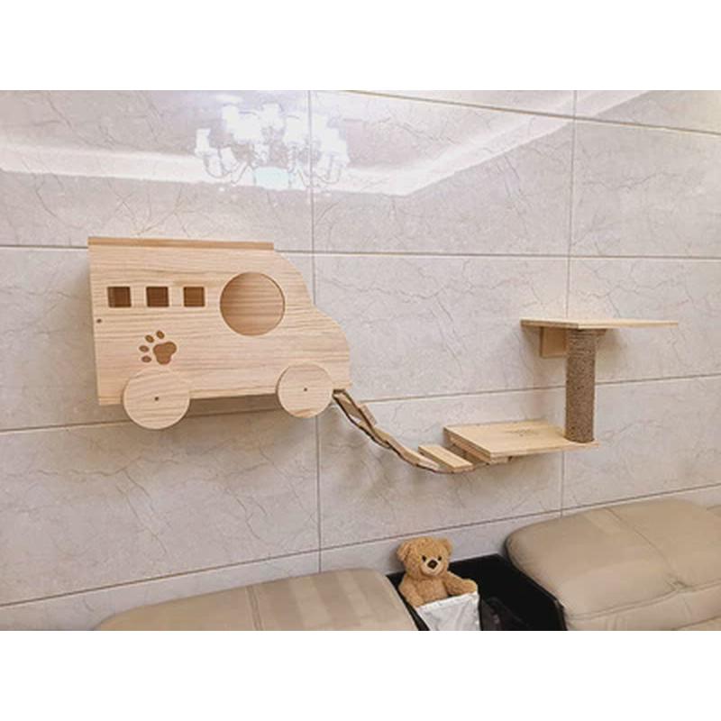 萌助实木猫爬架墙壁diy猫墙壁架壁挂猫抓柱猫跳台太空舱猫架猫窝