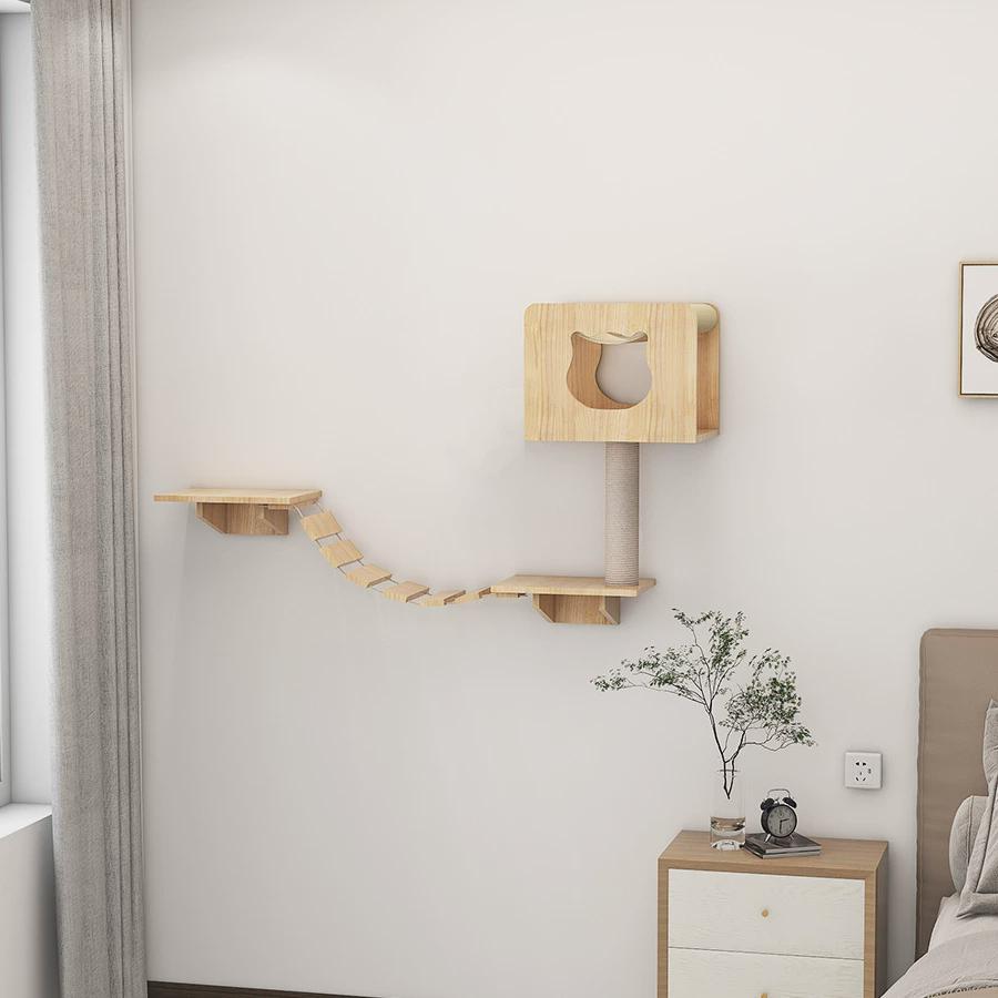 猫墙猫架靠墙猫爬架猫架子猫窝一体爬柱斜靠全实木简约太空舱猫化