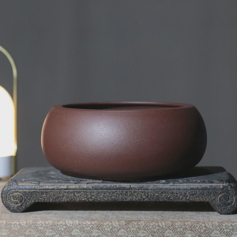 紫砂花盆圆形水洗铜钱草水生植物水仙盆无孔吸水石上水石盆景盆