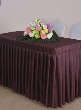 gju8批发会议桌布酒店会展纯色桌套签到围裙白色办公裙活动长条桌