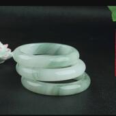 天山翠手镯多翠扁条中式 正圈天然飘花玉手镯天山翠玉镯雪翠货头