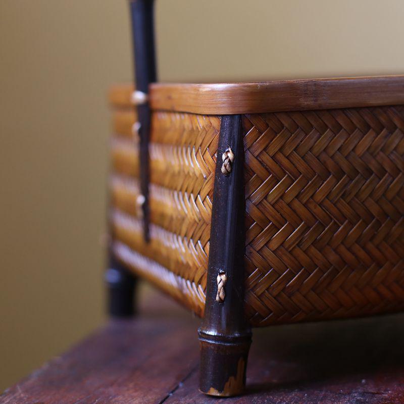 竹编手提花篮竹编水果篮竹编收纳篮品蓝伴手礼礼编织月子鸡蛋篮子