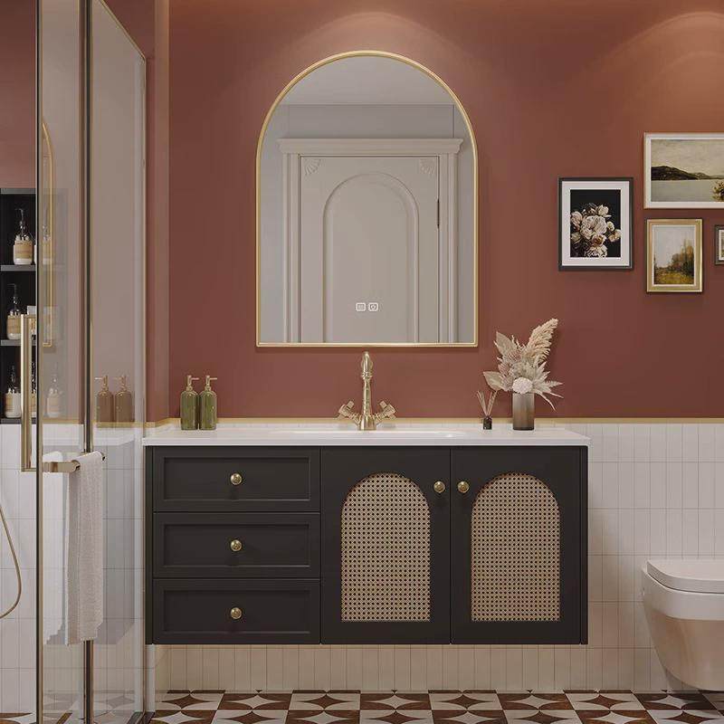 中古浴室柜组合法式复古橡木藤编卫生间洗漱台实木一体陶瓷盆包邮,家装主材,浴室柜组合,淘宝优惠券,粉丝福利购,淘宝优惠卷