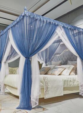 cb#双层门宫廷蚊帐三开沙落地支架1.5m/1.8m床2米床家用加密加厚