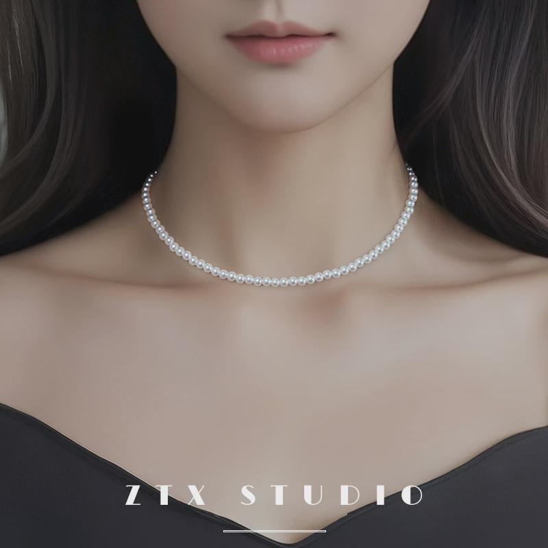 珍珠锁骨链短款配饰女款小众法式高级感2024新款颈链女士饰品