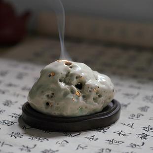 手工陶瓷太湖石盘香小假山摆件室内家用桌面装饰香薰塔