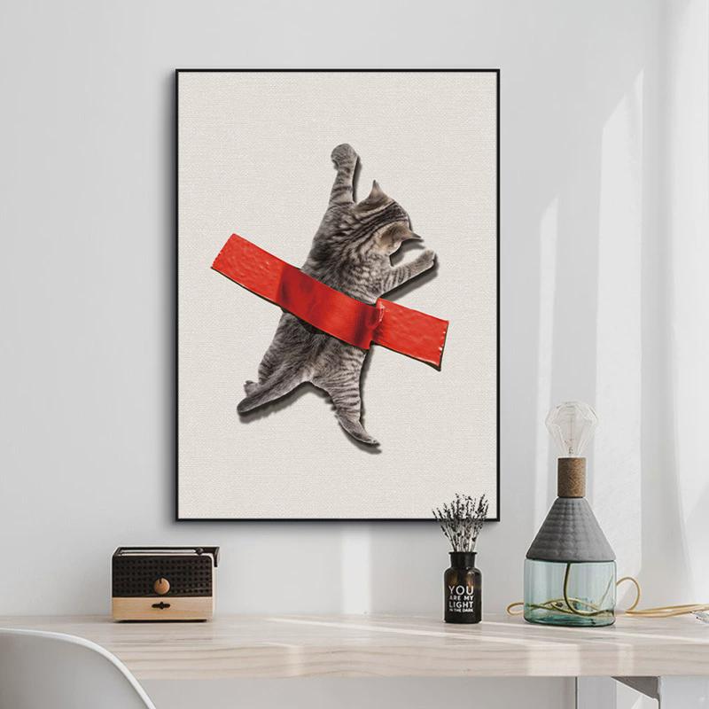 北欧客厅猫咪动物趣味宠物蓝猫玄关画可爱装饰画餐厅墙面挂画宠物图片