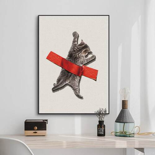 北欧客厅猫咪动物趣味宠物蓝猫玄关画可爱装饰画餐厅墙面挂画宠物