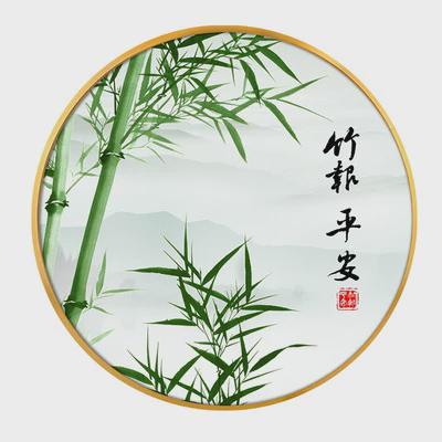 竹报平安挂画入门新中式圆形玄关装饰画茶室背景墙竹子禅意水墨画