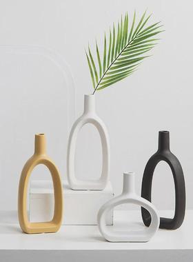 日式禅意白色客厅创意简约陶瓷花瓶摆件餐桌家居装饰品小口花器