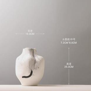 轻奢手绘水墨陶瓷花瓶书房茶室创意插花干花装 新中式 饰品磨砂摆件