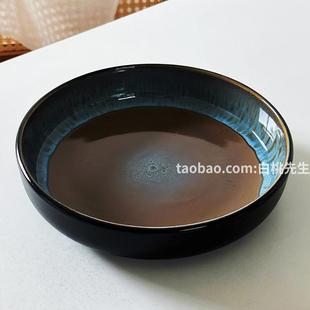 漂亮陶瓷深菜盘子碗家用深大汤高边早餐侘寂窑变釉北欧简约INS风