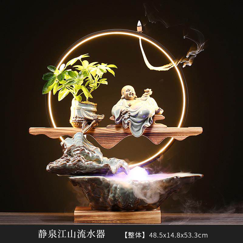 开业礼品招财水缸造景假山客厅办公室桌面装饰陶瓷创意流水摆件