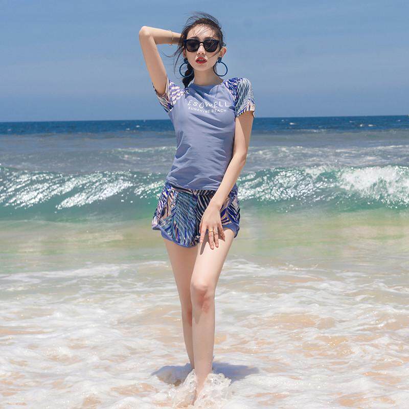 泡温泉泳衣女款2025年新款高级感保守分体两件套平角微胖遮肉泳装