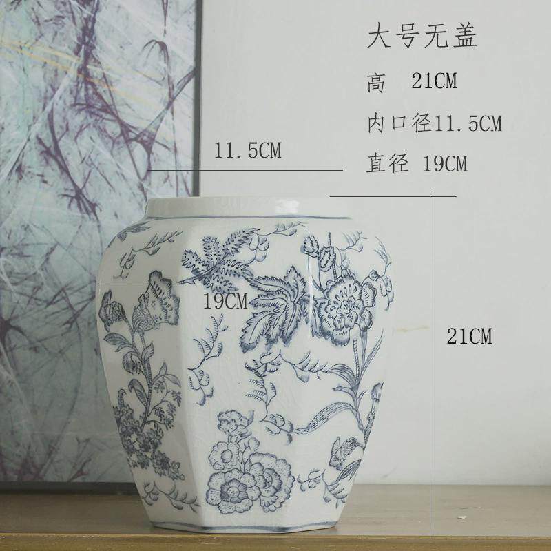 新中式手绘八角罐青花陶瓷花瓶摆件客厅玄关水培花器干花插花瓶