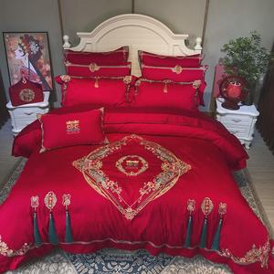 九喜狐婚庆家纺结婚床上用品婚房布置备婚四件套红色喜被天赐良缘
