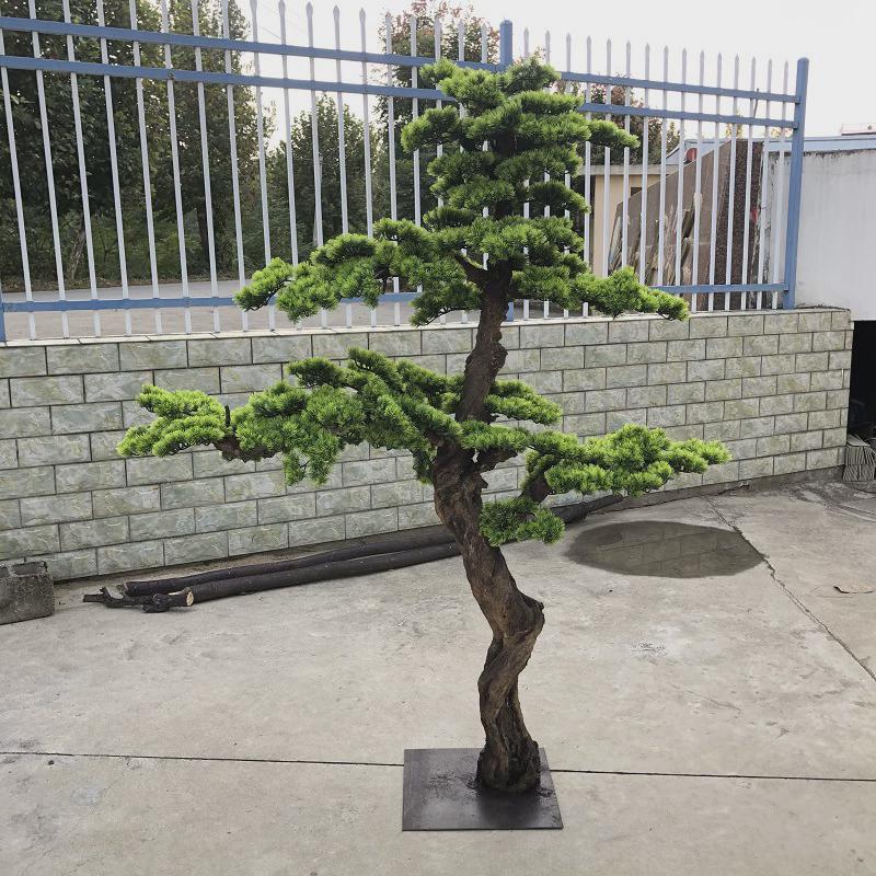 仿真迎客松美人松新年装饰客厅松树盆栽酒店商场假背景墙装饰