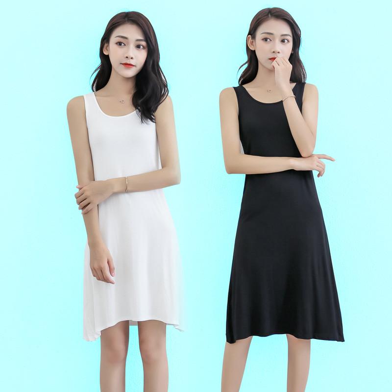 莫代尔吊带裙女内衬裙防透防走光打底连衣裙白色中长款内搭背心裙