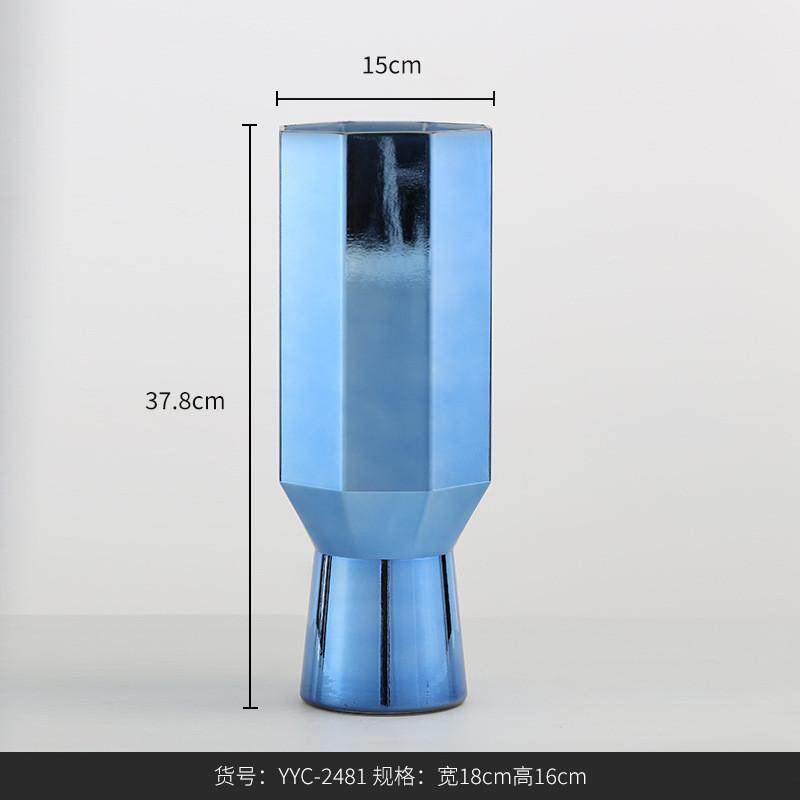 bestwest电镀铝绿色水杯型高脚家居玻璃花瓶水培客厅装饰插花器