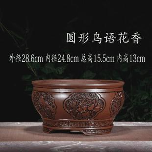 紫砂花盆陶瓷六方形仿古浮雕君子兰花盆景盆榕树梅花金弹子专用盆
