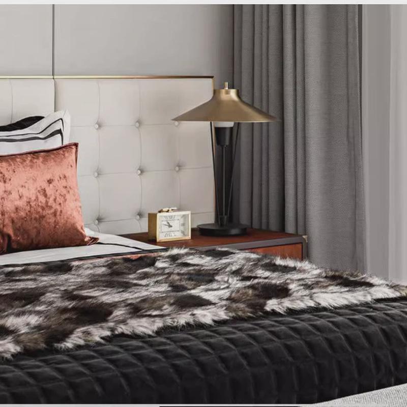 现代轻奢高档别墅酒店样板房间棕黑床上用品搭毯抱枕11件套