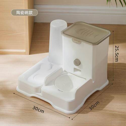 猫碗狗碗粮食盆双碗陶瓷大容量水碗一体式自动饮水喂食器宠物用巧