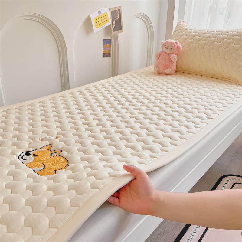 新款学生宿舍单人床护垫冬季床褥子纯色绣花床垫上下铺防滑软垫子