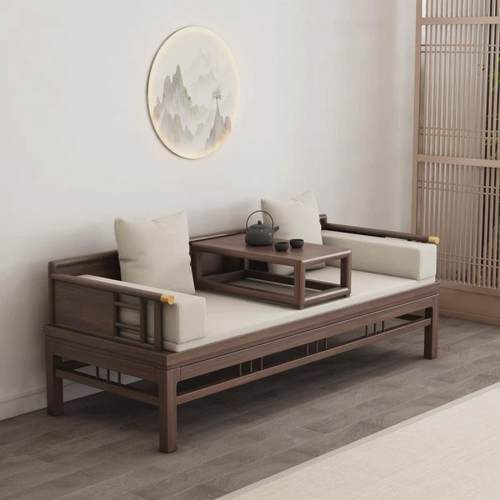 Ph新中式罗汉床客厅阳台办公室简约沙发床可推拉实木贵妃床折叠