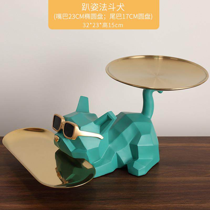 家居北欧法斗犬创意进门玄关鞋柜钥匙收纳盘摆件客厅轻奢托盘摆饰