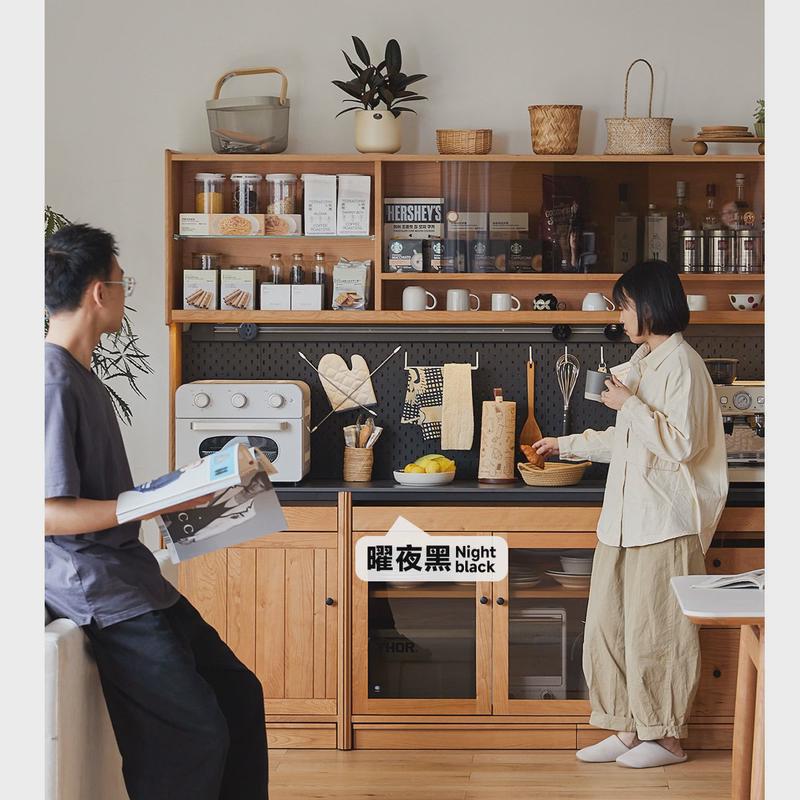 北欧实木餐边柜储物柜樱桃木高柜岩板一体靠墙洞洞板收纳日式酒柜