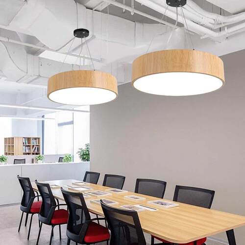 吊灯木纹吊灯办公室健身房咖啡店圆环灯创意工业风圆形环形led