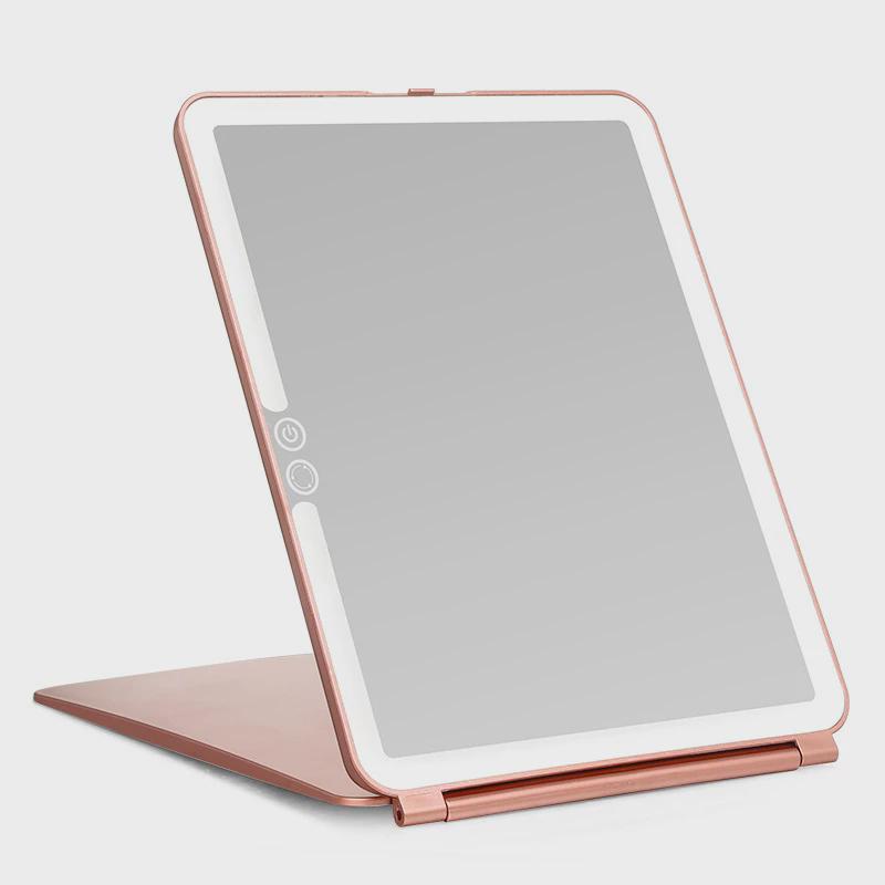 厂家直销新款平板镜子美妆led带灯折叠便携化妆镜桌面翻盖梳妆镜