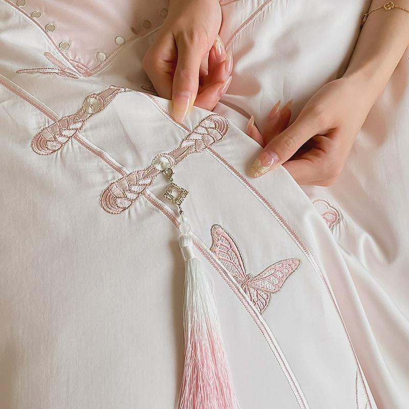 热销新中式国风双面100s长绒棉四件套少女心全棉被套纯棉床单床上