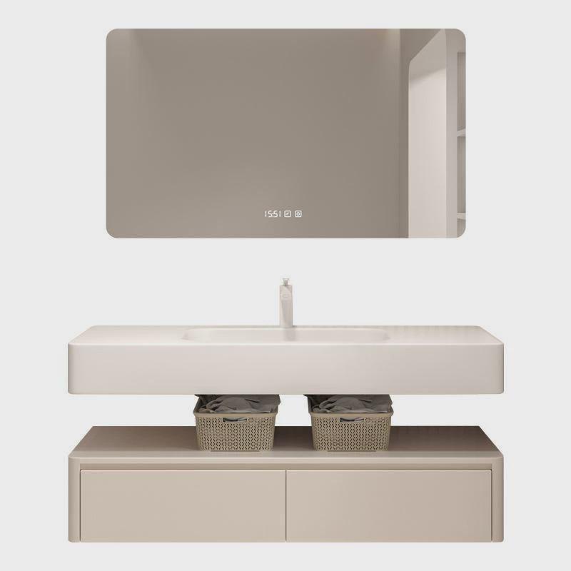 简约可丽耐一体盆洗漱台浴室柜组合圆弧镜柜卫生间洗脸洗手台盆柜