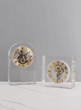 水晶座钟机械时钟摆件客厅玄关书柜样板间摆设家居软装商务礼品