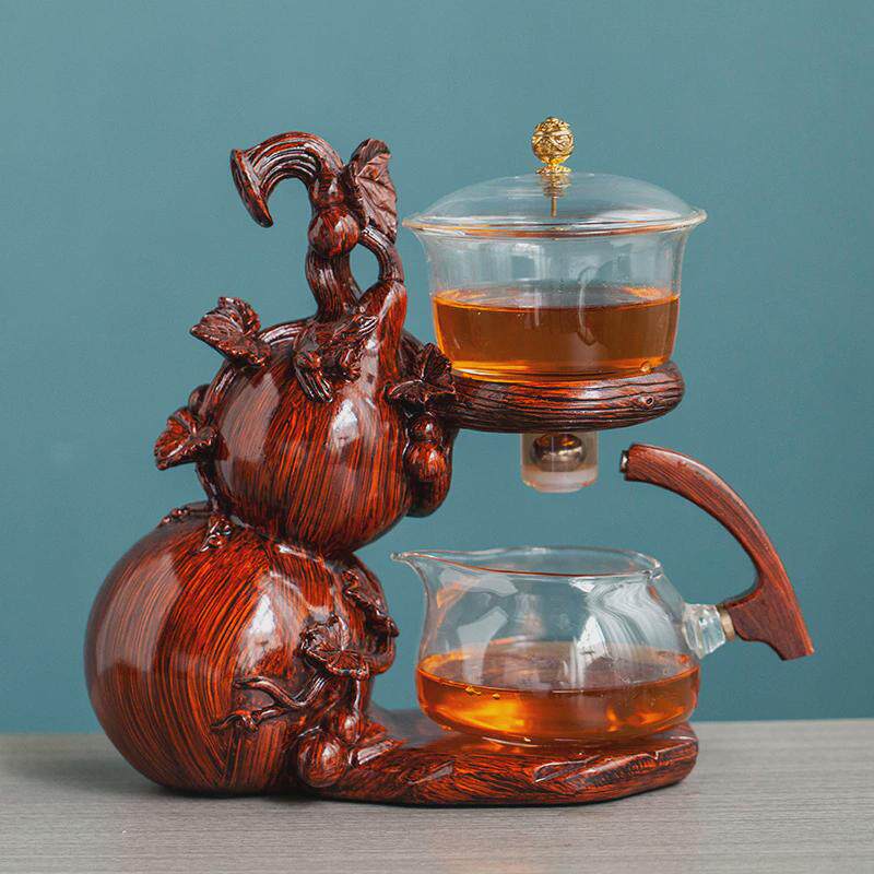 葫芦半泡茶器耐热玻璃冲茶壶创意轻奢懒人全自动功夫茶具套装