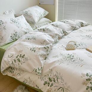 ins小清新纯棉被套ab版全棉四件套简约学生三件套12868印花床单