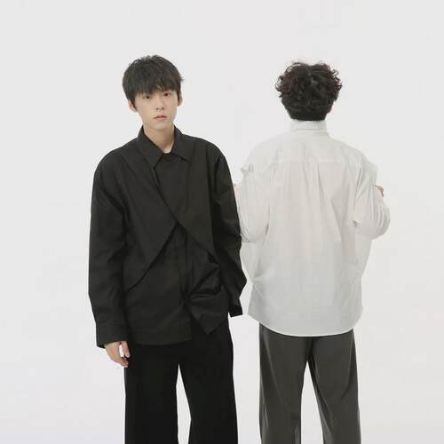 MTLCLOTHES男装|2024秋款新品法式解构交叉设计感气质纯色衬衣潮