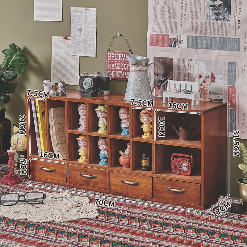 pk7j学生宿舍木质桌面收纳盒摆件手账置物架多功能抽屉格子整理柜