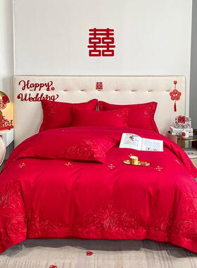 大红色龙凤婚庆四件套高档刺绣被套结婚床上用品陪嫁婚房喜庆
