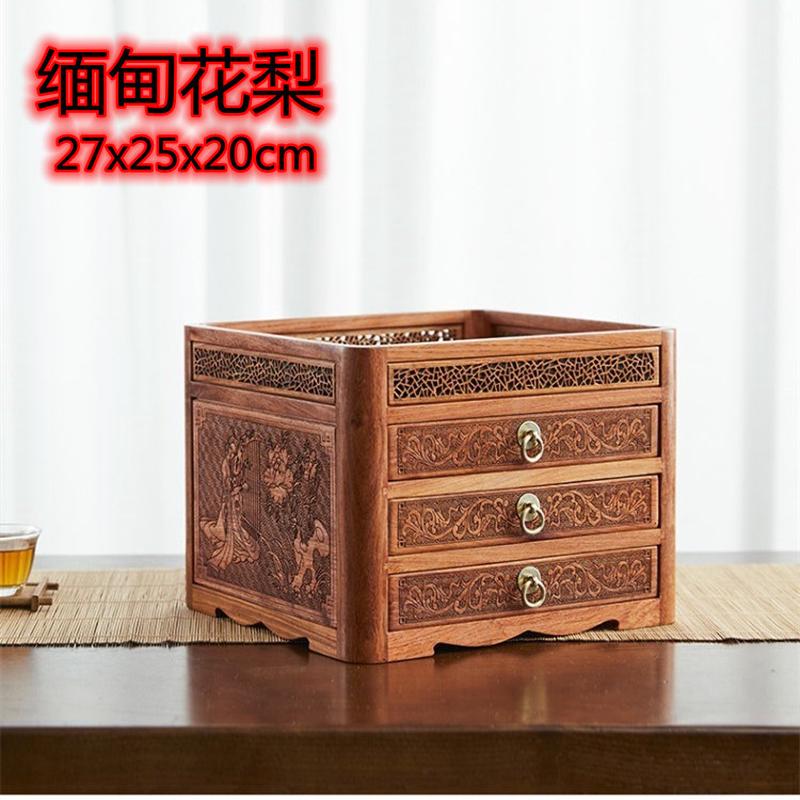需定制缅甸花梨木普洱茶盒中式红木茶饼收纳盒实木茶叶收纳架抽屉