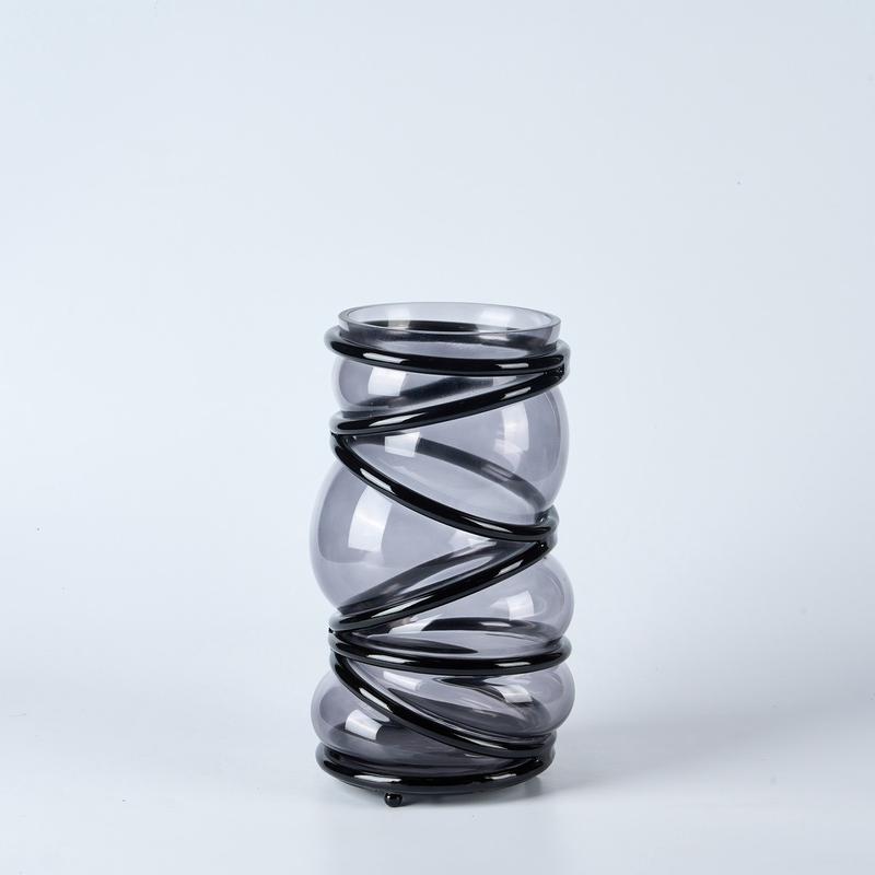 现代简约玻璃缠绕花器木质高脚果盘桌面创意摆件餐桌装饰品样板间