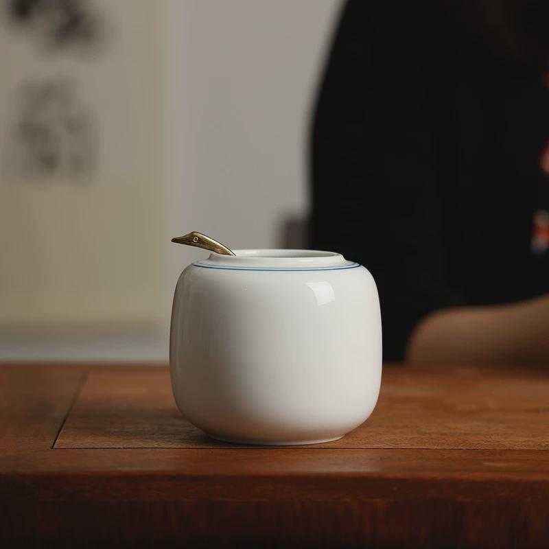 迷你陶瓷水盂圆形青花边文房四宝小水丞茶洗陶瓷器仿古简约书法