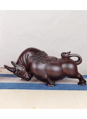 花梨牛气牛摆件实木金钱冲天动物生肖木雕创意家居工艺装饰礼品